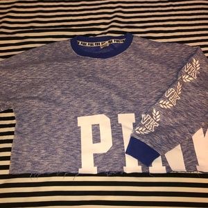 VS Pink Long-sleeved Crop Top in Dark Blue, Size L